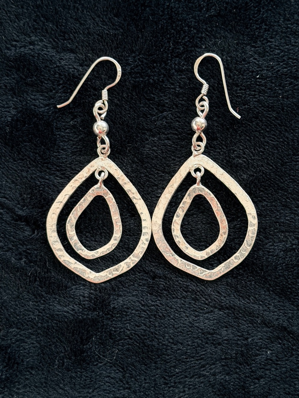 Italian Hammered Teardrop Double Hoop Earrings - Sterling Silver